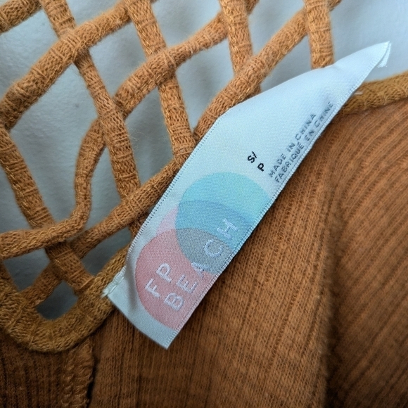 Free People Dress Women's S Brown Tan Midi V-Neck Strappy Back Beach Cotton - Picture 3 of 9